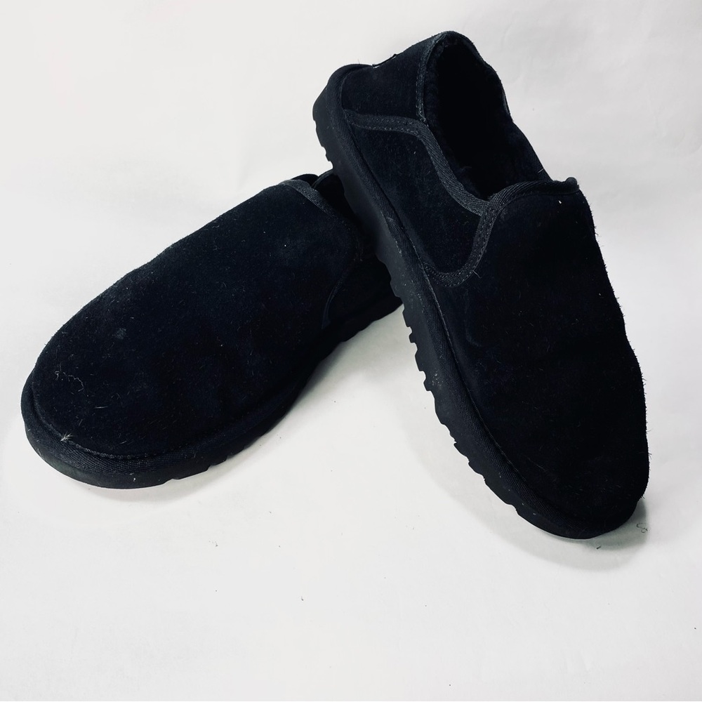 UGG Kenton Black Suede Moccasin Fuzzy Cozy Slip On Slippers 10